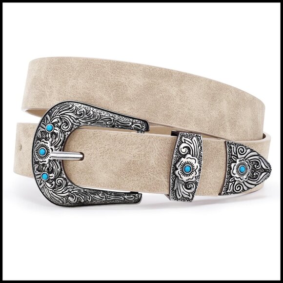 Western Cowgirl Belt Vintage Buckle Boho Style Suede Leather for Jeans main image 4